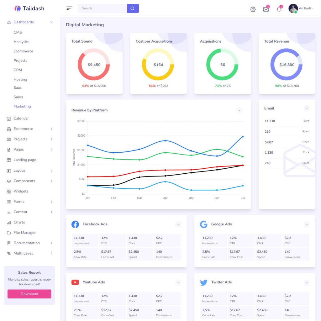 tailwind dashboard marketing